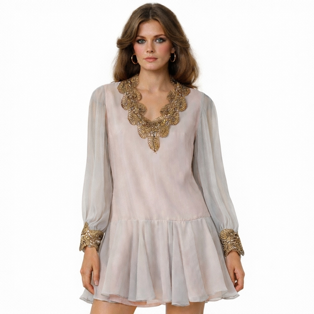 Elegant Sheer Dress with Gold Accents